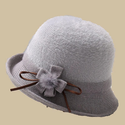 Rudens žiema Vidutinio amžiaus moteriškos šiltos dirbtinės audinės kailio vienspalvės gėlių kepurės Patogios moteriškos megztos vilnonės kepuraitės