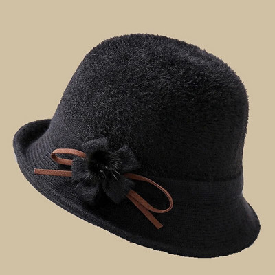 Rudens žiema Vidutinio amžiaus moteriškos šiltos dirbtinės audinės kailio vienspalvės gėlių kepurės Patogios moteriškos megztos vilnonės kepuraitės