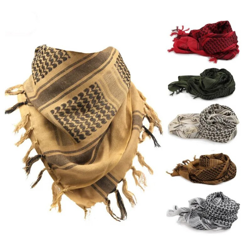 Καρό Tactical Desert Scarf Tassel Headband Muslim Hijabs Arab Men Keffiyeh Πολυλειτουργικό τετράγωνο εξωτερικό χειμερινό μαντήλι στο κεφάλι