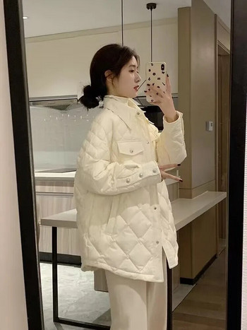 2023 Χειμερινό μπουφάν εγκυμοσύνης με μακρυμάνικο γυριστό γιακά με κουμπί Fly έγκυος γυναίκα καρό βαμβακερά παλτό Εξωτερικά ενδύματα εγκυμοσύνης