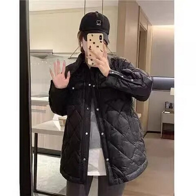 2023 Χειμερινό μπουφάν εγκυμοσύνης με μακρυμάνικο γυριστό γιακά με κουμπί Fly έγκυος γυναίκα καρό βαμβακερά παλτό Εξωτερικά ενδύματα εγκυμοσύνης