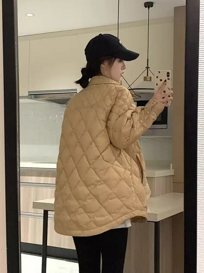 2023 Χειμερινό μπουφάν εγκυμοσύνης με μακρυμάνικο γυριστό γιακά με κουμπί Fly έγκυος γυναίκα καρό βαμβακερά παλτό Εξωτερικά ενδύματα εγκυμοσύνης