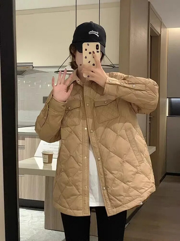 2023 Χειμερινό μπουφάν εγκυμοσύνης με μακρυμάνικο γυριστό γιακά με κουμπί Fly έγκυος γυναίκα καρό βαμβακερά παλτό Εξωτερικά ενδύματα εγκυμοσύνης