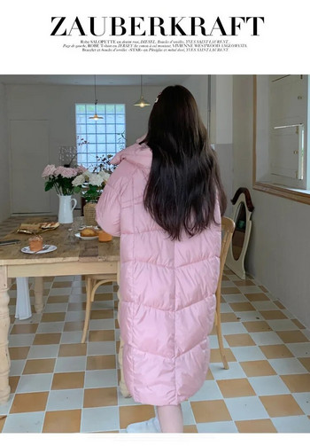 2023 Зимни пухени палта за бременни Големи размери Памучни връхни дрехи за бременни Дебели топли X-дълги свободни пухени якета с качулка за бременност