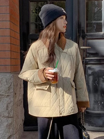 Зимни палта за бременни през 2023 г. Корейски стил Преппи стил С дълги ръкави с отложна яка и цип Fly Якета от полар за бременни жени Топли