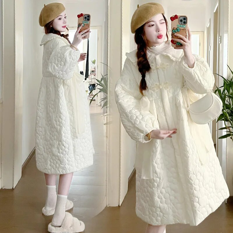 Παλτό εγκυμοσύνης για έγκυες παλτό Νέο φθινοπωρινό χειμώνα γυναικείο μασίφ γιακά για κούκλα Ζεστή επένδυση μόδας Λεπτά μακριά ρούχα