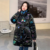 Χειμώνας 2023 Μεγέθυνση λίπους για έγκυες γυναίκες Βαμβακερά ρούχα φωτεινά μεσαίου μήκους Χαλαρό παλτό Παχύ καπιτονέ μπουφάν