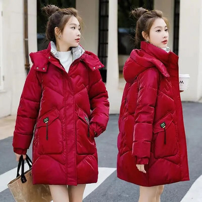 Χειμώνας 2023 Μεγέθυνση λίπους για έγκυες γυναίκες Βαμβακερά ρούχα φωτεινά μεσαίου μήκους Χαλαρό παλτό Παχύ καπιτονέ μπουφάν