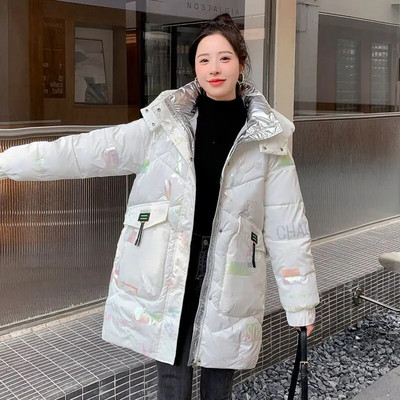 Χειμώνας 2023 Μεγέθυνση λίπους για έγκυες γυναίκες Βαμβακερά ρούχα φωτεινά μεσαίου μήκους Χαλαρό παλτό Παχύ καπιτονέ μπουφάν