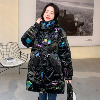 Χειμώνας 2023 Μεγέθυνση λίπους για έγκυες γυναίκες Βαμβακερά ρούχα φωτεινά μεσαίου μήκους Χαλαρό παλτό Παχύ καπιτονέ μπουφάν