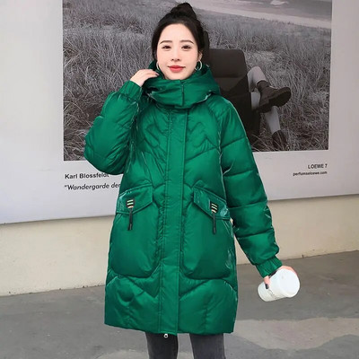 Χειμώνας 2023 Μεγέθυνση λίπους για έγκυες γυναίκες Βαμβακερά ρούχα φωτεινά μεσαίου μήκους Χαλαρό παλτό Παχύ καπιτονέ μπουφάν