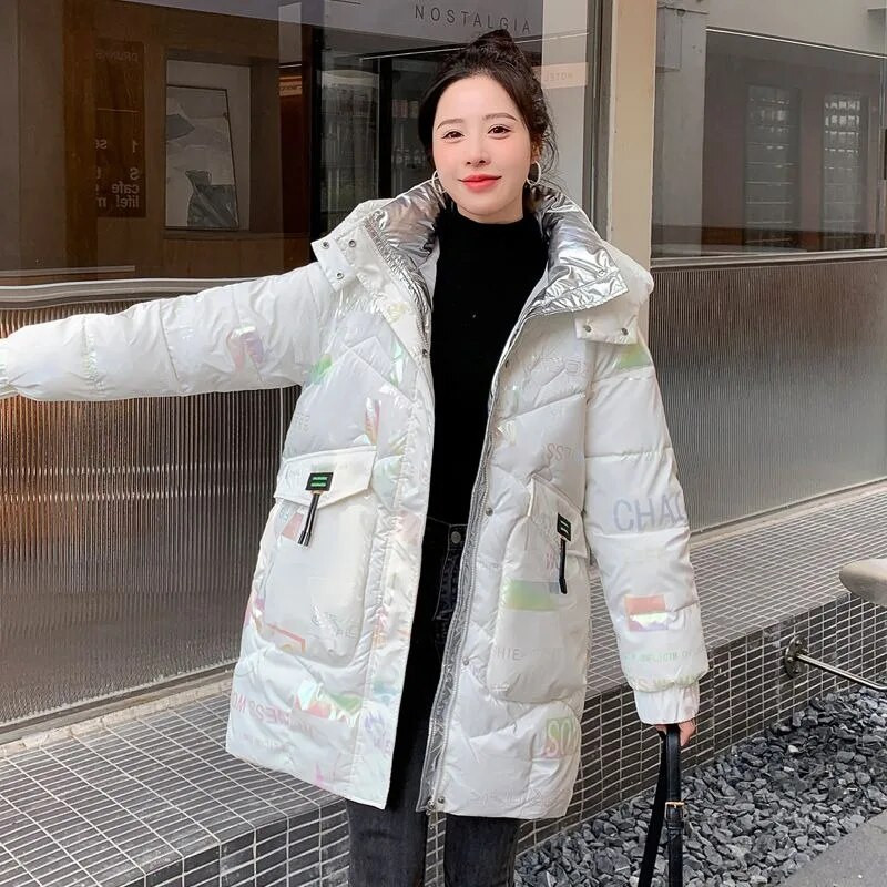 Χειμώνας 2023 Μεγέθυνση λίπους για έγκυες γυναίκες Βαμβακερά ρούχα φωτεινά μεσαίου μήκους Χαλαρό παλτό Παχύ καπιτονέ μπουφάν