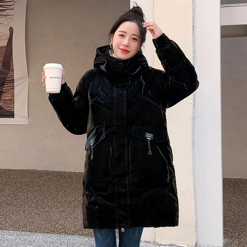 Χειμώνας 2023 Μεγέθυνση λίπους για έγκυες γυναίκες Βαμβακερά ρούχα φωτεινά μεσαίου μήκους Χαλαρό παλτό Παχύ καπιτονέ μπουφάν