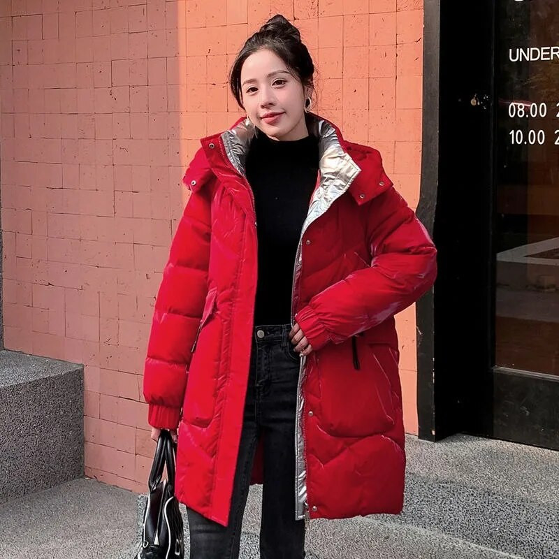 Χειμώνας 2023 Μεγέθυνση λίπους για έγκυες γυναίκες Βαμβακερά ρούχα φωτεινά μεσαίου μήκους Χαλαρό παλτό Παχύ καπιτονέ μπουφάν