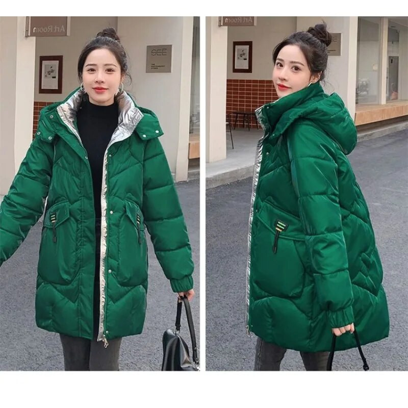 Χειμώνας 2023 Μεγέθυνση λίπους για έγκυες γυναίκες Βαμβακερά ρούχα φωτεινά μεσαίου μήκους Χαλαρό παλτό Παχύ καπιτονέ μπουφάν