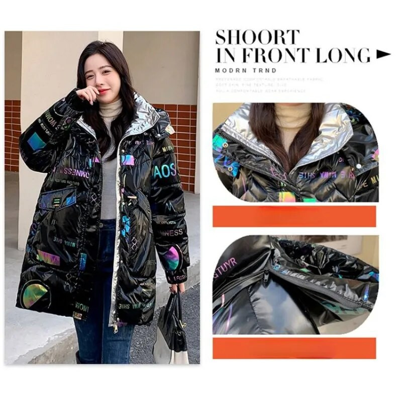 Χειμώνας 2023 Μεγέθυνση λίπους για έγκυες γυναίκες Βαμβακερά ρούχα φωτεινά μεσαίου μήκους Χαλαρό παλτό Παχύ καπιτονέ μπουφάν