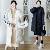 Χειμερινά πουπουλένια μπουφάν για έγκυες γυναίκες Παχύ βαμβακερό παλτό με κουκούλα Plus Size Ριγέ συνονθύλευμα εγκυμοσύνης Μαύρο Λευκό