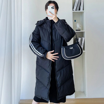 Зимни якета за бременни Дамски пухени якета Удебелено памучно палто с качулка Големи размери Райе Пачуърк Горно облекло за бременни Черно Бяло