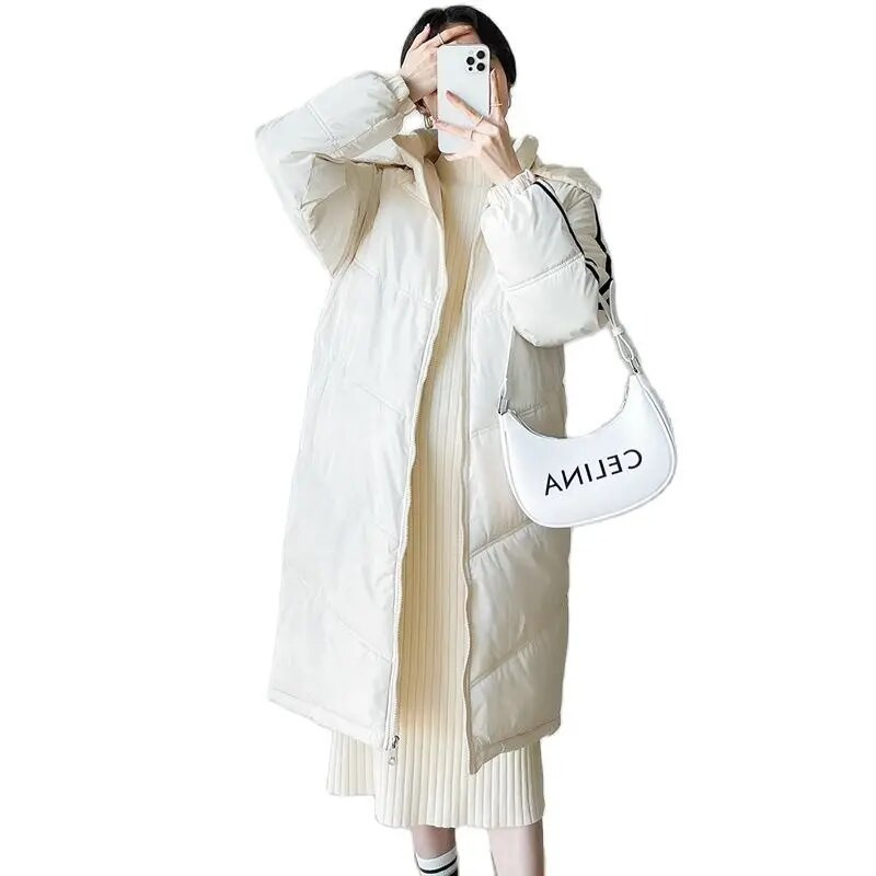 Χειμερινά πουπουλένια μπουφάν για έγκυες γυναίκες Παχύ βαμβακερό παλτό με κουκούλα Plus Size Ριγέ συνονθύλευμα εγκυμοσύνης Μαύρο Λευκό