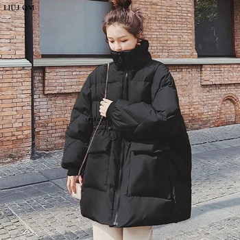 5XL Голям размер Дамско облекло Пухено яке Дамско зимно яке 2022 г. Средна дължина Топло памучно палто Парка за бременни