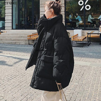 5XL Голям размер Дамско облекло Пухено яке Дамско зимно яке 2022 г. Средна дължина Топло памучно палто Парка за бременни