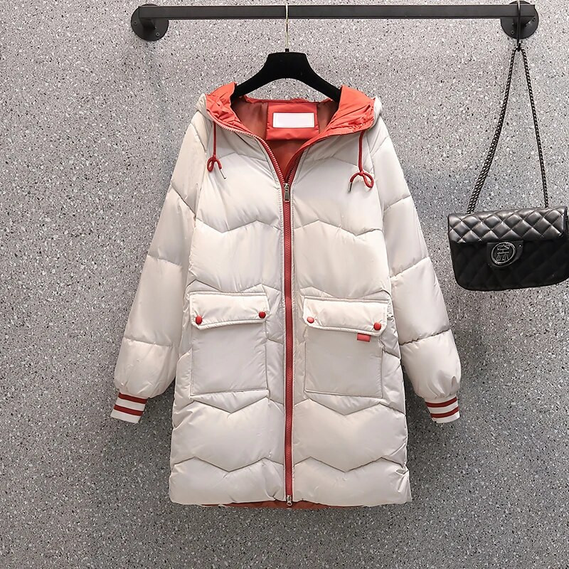 Παχυντικά θερμά χειμωνιάτικα πανωφόρια για εγκυμοσύνη Μακριά φαρδιά ρούχα με κουκούλα με βαμβακερή επένδυση με φερμουάρ Μύγα έξω από έγκυες γυναίκες