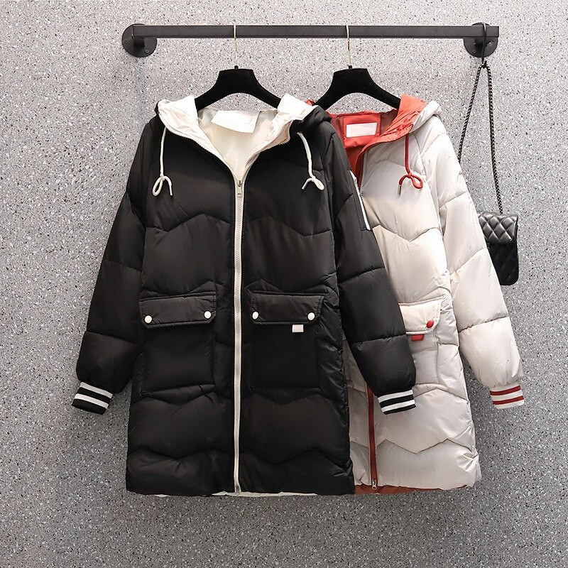 Παχυντικά θερμά χειμωνιάτικα πανωφόρια για εγκυμοσύνη Μακριά φαρδιά ρούχα με κουκούλα με βαμβακερή επένδυση με φερμουάρ Μύγα έξω από έγκυες γυναίκες