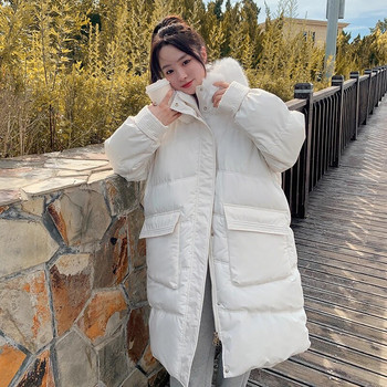 Зимно модерно яке с памучна подплата Топли палта за бременни с дълги ръкави и широки мъхести кожени яки с големи джобове