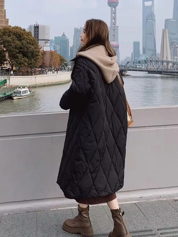 Зимно памучно палто за бременни в корейски стил Плюс размер Дълго модно яке с копчета за бременни връхни дрехи със сменяема шапка