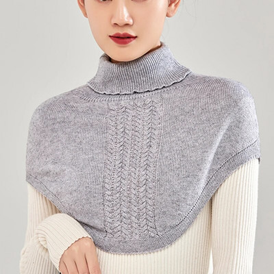 Дамски вълнен плетен шал с пръстени Зимна водолазка Шалба с топла мека кашмирена къса обвивка Корейска мода с фалшива яка Момиче