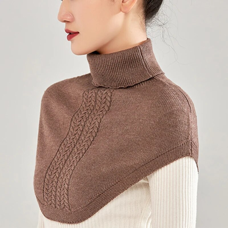 Ženski vuneni pleteni šal s prstenom Zimska dolčevita marama Topla mekana kratka ogrtača od kašmira Korejska modna lažna kragna Djevojka