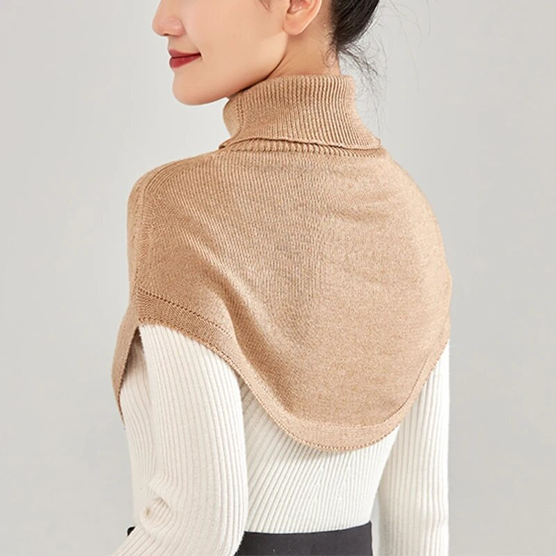 Ženski vuneni pleteni šal s prstenom Zimska dolčevita marama Topla mekana kratka ogrtača od kašmira Korejska modna lažna kragna Djevojka