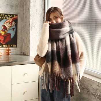 2023 Нов зимен кашмирен шал Дамски дизайн Топло одеяло от пашмина Шалове с дълги пискюли Дамски шалове Дебел фулар Буфанда