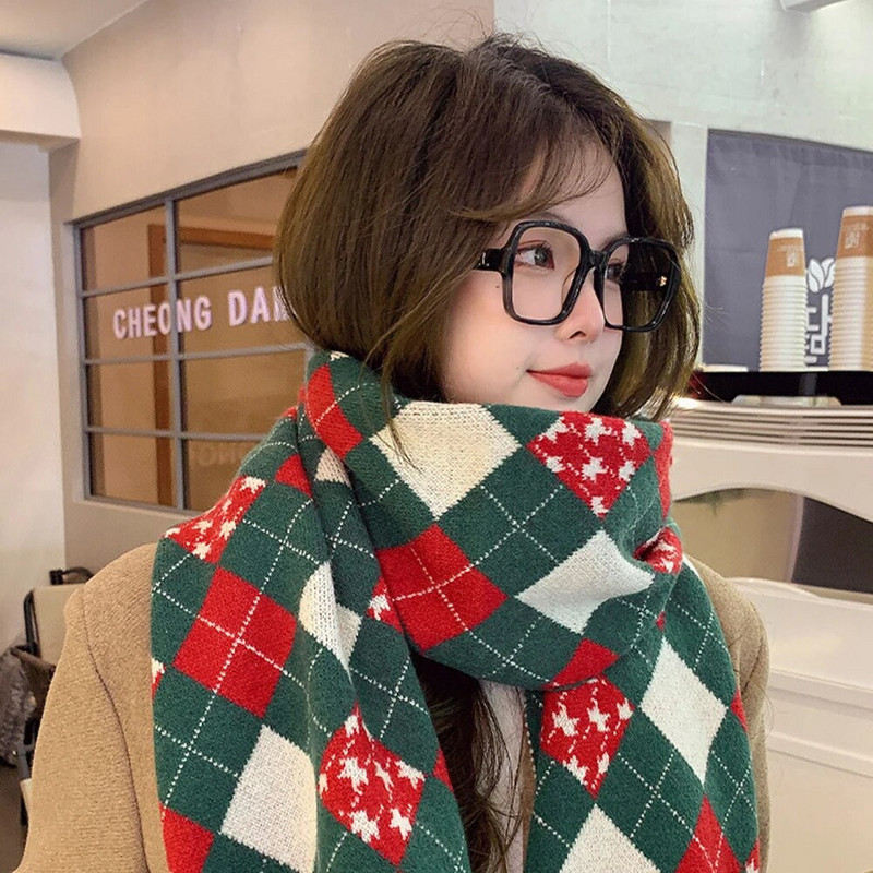 Božićni karirani pleteni šal Ležeran Održava toplinu Prugasti karirani topli šal otporan na hladnoću Svestrani ženski šal Ženski