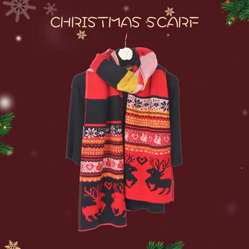 Ziemassvētku šalle Sieviešu aļņa adīta ziemas siltums sabiezināta vilna sarkana Ziemassvētku brieža šalle 190x27cm Jaungada svētku dāvana