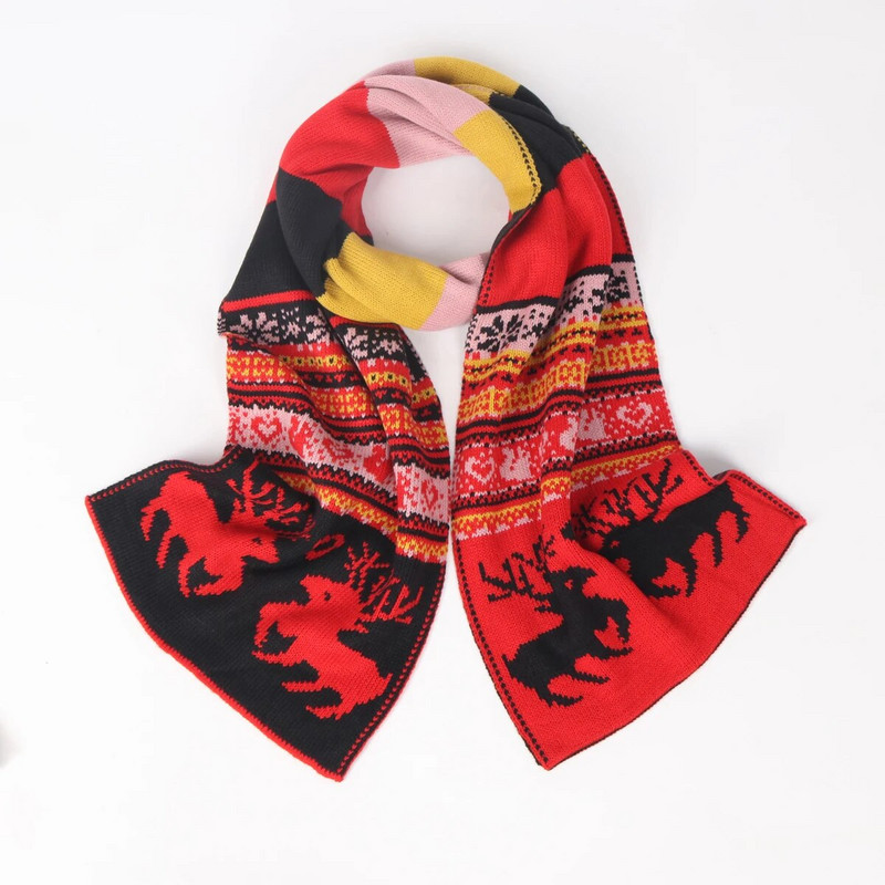 Ziemassvētku šalle Sieviešu aļņa adīta ziemas siltums sabiezināta vilna sarkana Ziemassvētku brieža šalle 190x27cm Jaungada svētku dāvana