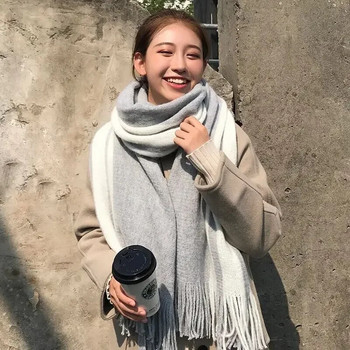 Модни двуцветни шалове за жени 200 см голям ветроустойчив топъл шал Корейски зимни популярни шалове