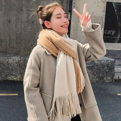 Divatos kétszínű sálak női 200 cm-es nagy szélálló meleg sál koreai téli népszerű sálak
