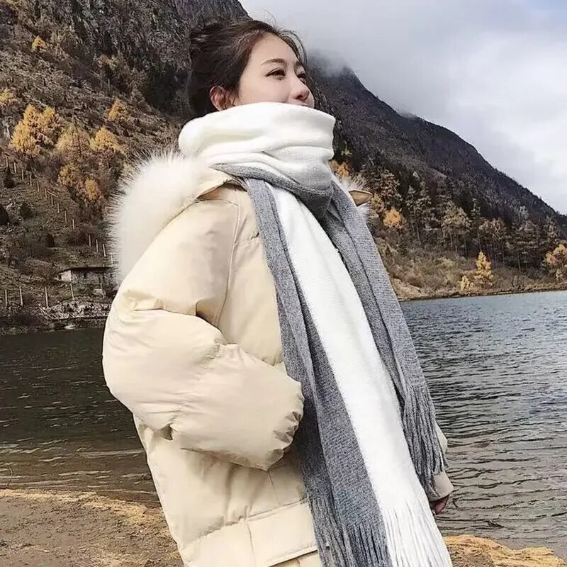 Divatos kétszínű sálak női 200 cm-es nagy szélálló meleg sál koreai téli népszerű sálak