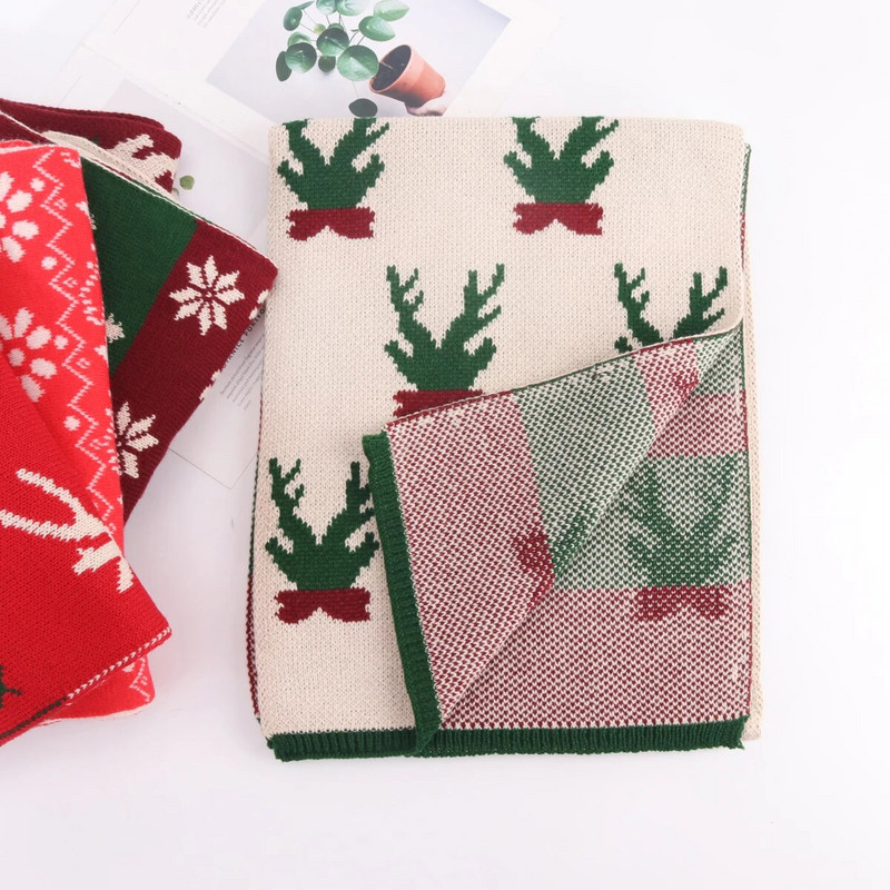 Pleteni božićni šal Zimska moda Topli vuneni šal Ženski dvostrani šalovi Šalovi omot Božićni darovi 180x30CM