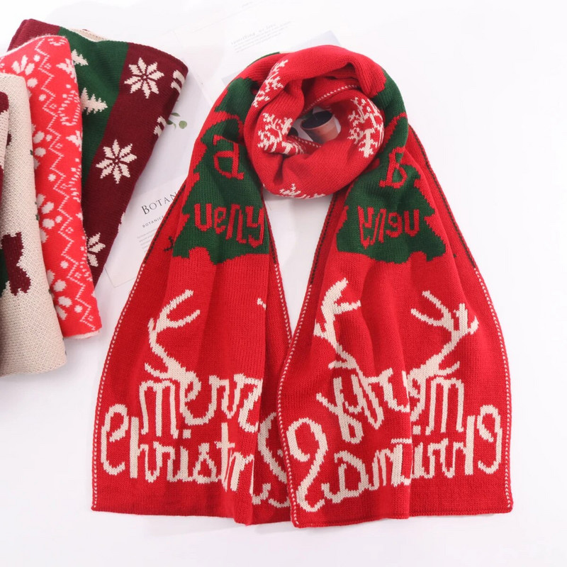 Pleteni božićni šal Zimska moda Topli vuneni šal Ženski dvostrani šalovi Šalovi omot Božićni darovi 180x30CM