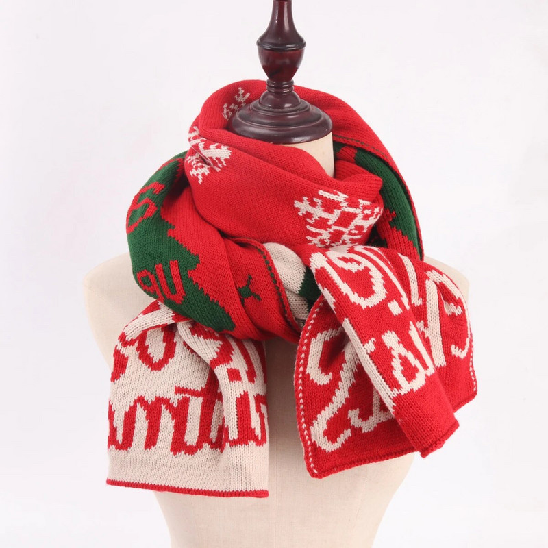 Pleteni božićni šal Zimska moda Topli vuneni šal Ženski dvostrani šalovi Šalovi omot Božićni darovi 180x30CM