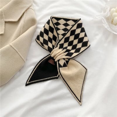 Ženski topli šal s kravatom od kašmira Karirani rubac Pleteni šalovi Dugi uski mali šalovi Prsten Bufanda Ženski