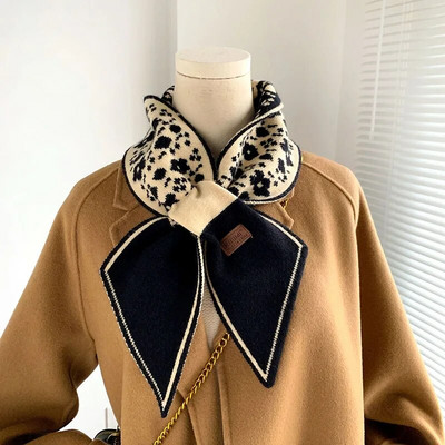 Ženski topli šal s kravatom od kašmira Karirani rubac Pleteni šalovi Dugi uski mali šalovi Prsten Bufanda Ženski