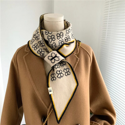 Ženski topli šal s kravatom od kašmira Karirani rubac Pleteni šalovi Dugi uski mali šalovi Prsten Bufanda Ženski