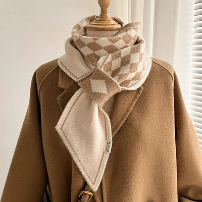 Ženski topli šal s kravatom od kašmira Karirani rubac Pleteni šalovi Dugi uski mali šalovi Prsten Bufanda Ženski