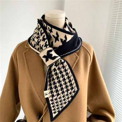 Ženski topli šal s kravatom od kašmira Karirani rubac Pleteni šalovi Dugi uski mali šalovi Prsten Bufanda Ženski