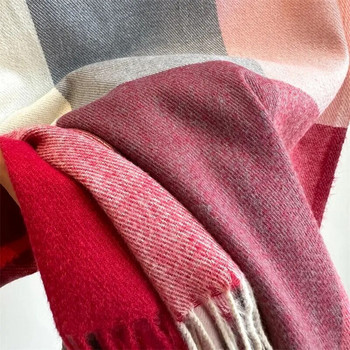 Зимен дълъг топъл кашмирен кариран шал за 2023 г. Ежедневно меко одеяло от пашмина, завивки с шал с пискюл Bufanda Poncho Echarpe 2023