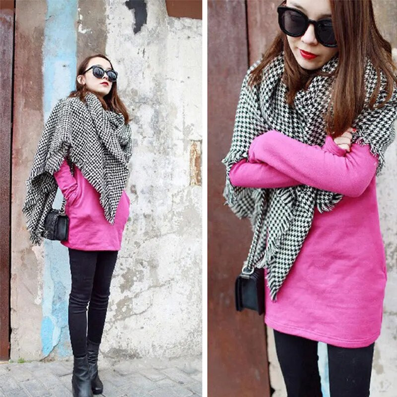 Ženski pokrivač robne marke, karirani crno-bijeli kašmir, topli debeli, dugi pašmina, ženski šalovi i šalovi