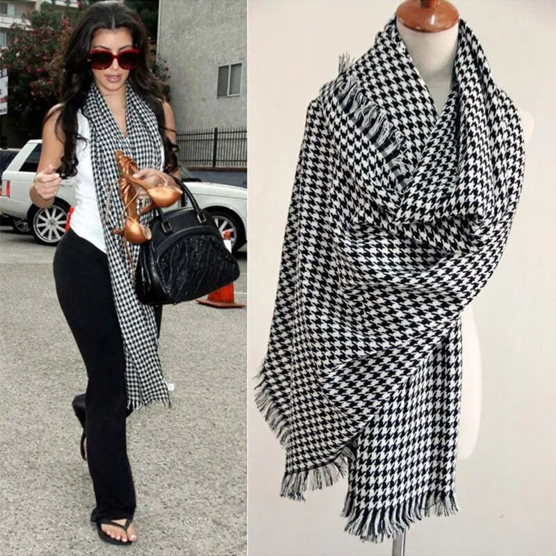 Ženski pokrivač robne marke, karirani crno-bijeli kašmir, topli debeli, dugi pašmina, ženski šalovi i šalovi